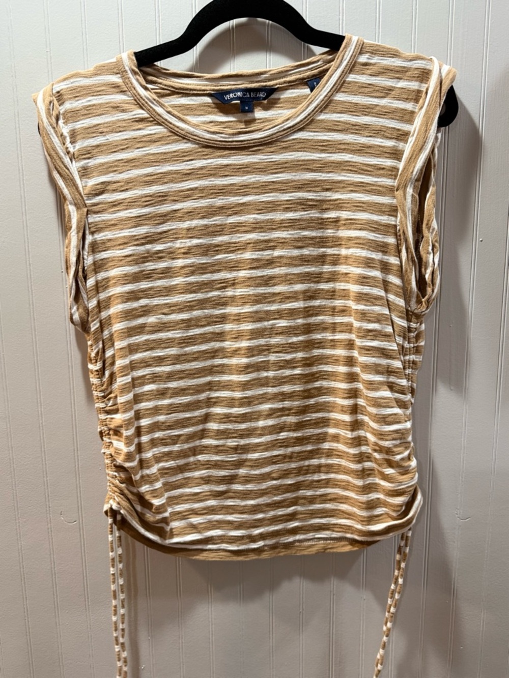 Veronica Beard Tan & White Striped Ruched Tank - Picture 2 of 4
